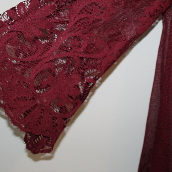 Maurices Lace Open Front Kimono Burgundy HW6543 - Picture 4 of 8